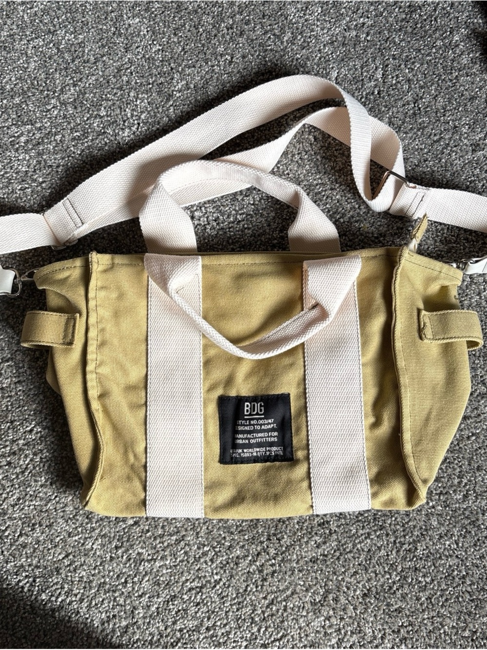 BDG Olive Canvas Messenger Bag with White Webbing Straps